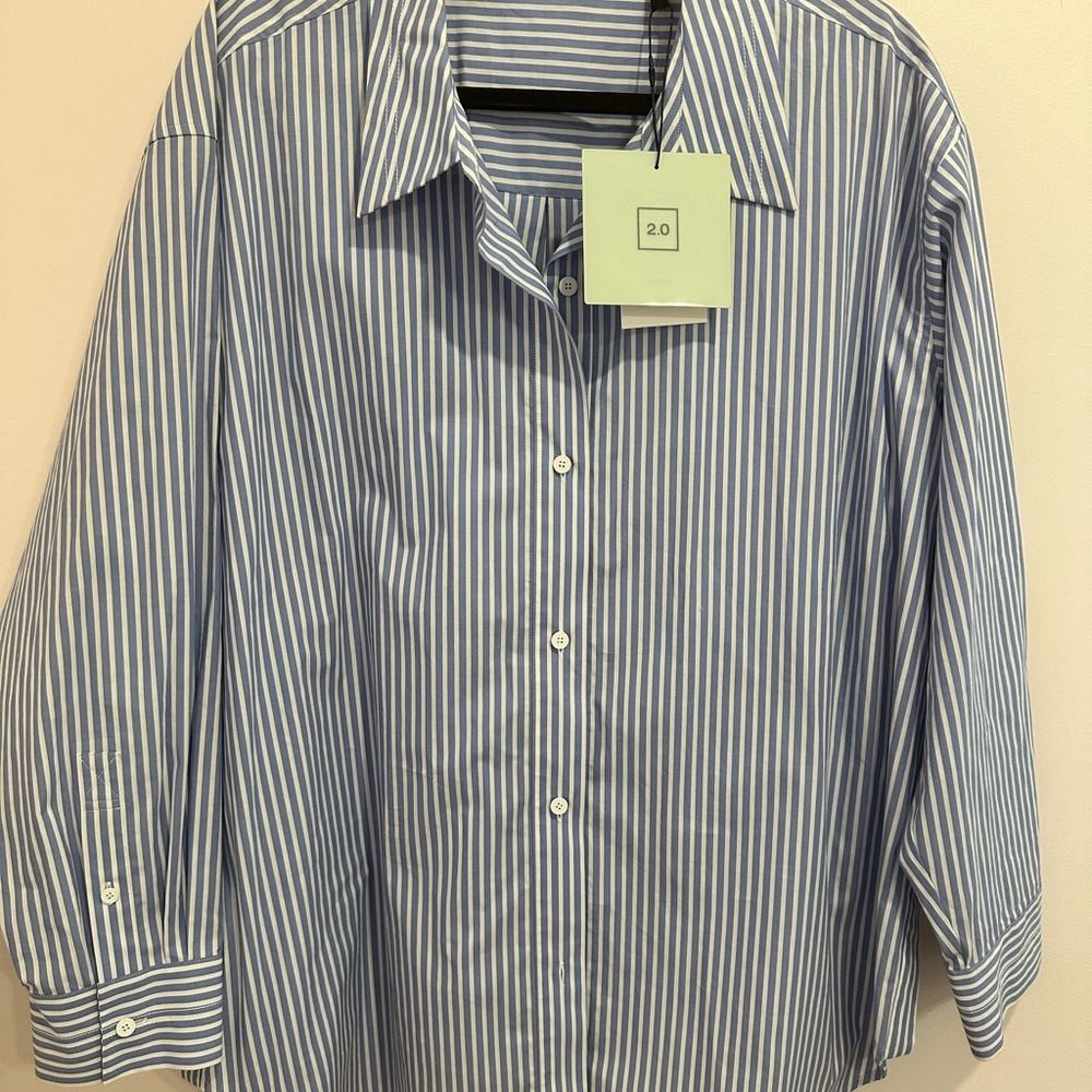 NWT Theory 2.0 Relaxed Button Down, French Blue Stripe, Size Large